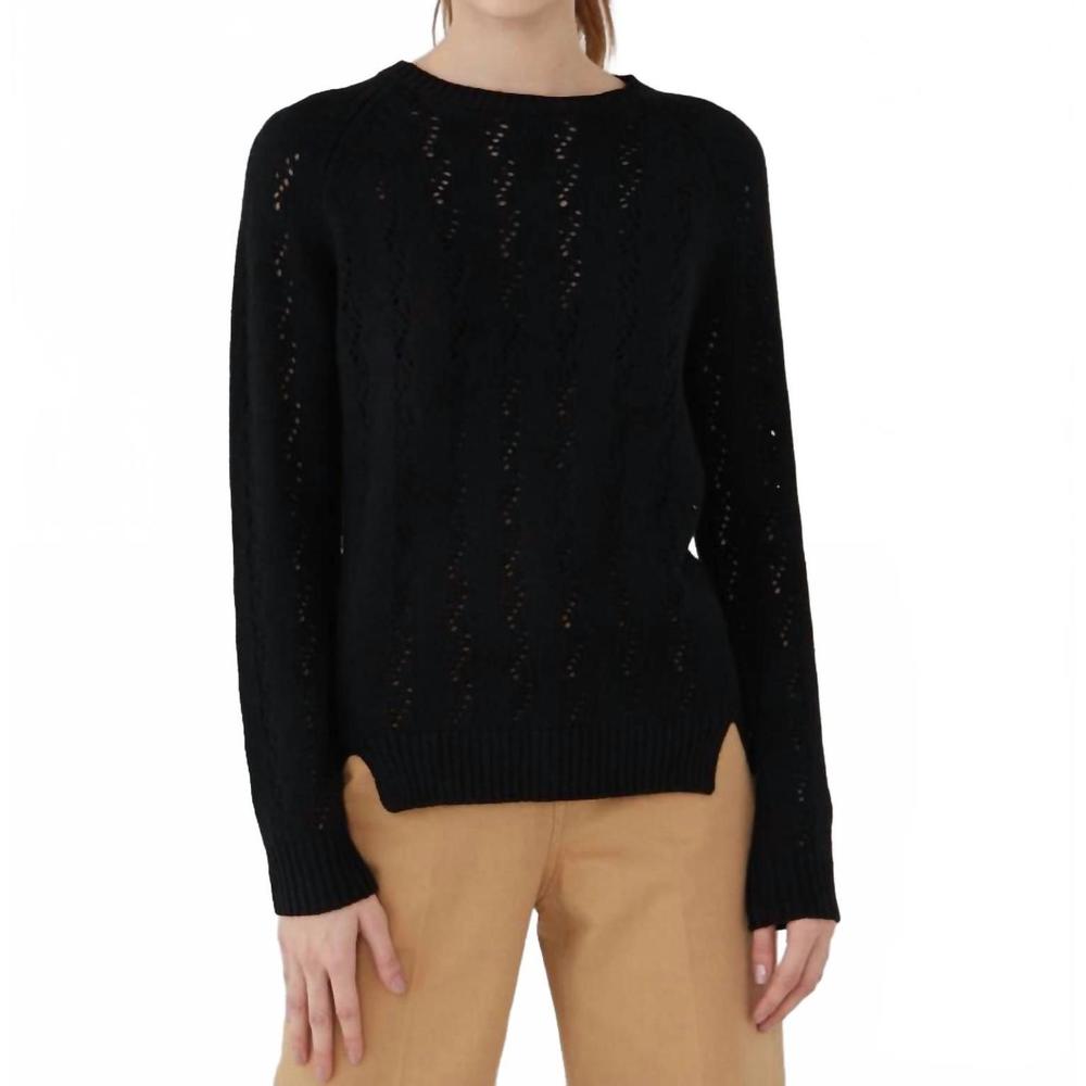 NEW REVIVE CASHMERE cashmere pointelle stitch sweater in black